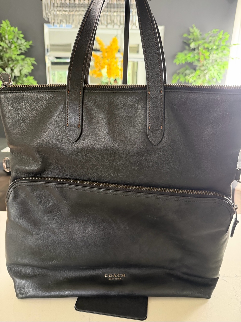 COACH Graham Fold over Black Leather Men’s Tote Bag - Sleek Daily Carry